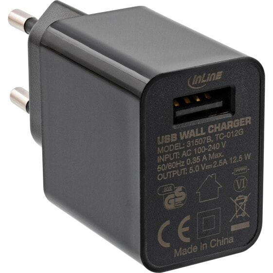 InLine USB Power Adapter Single - 100-240V to 5V/2.5A - black