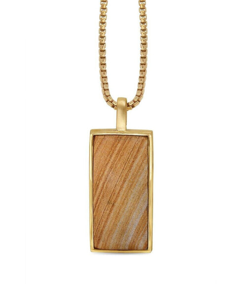 Wood Jasper Gemstone Yellow Gold Plated Sterling Silver Men Tag With Chain