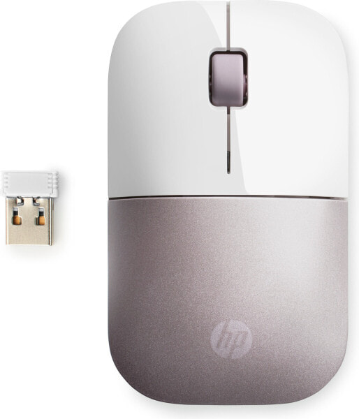 HP Wireless Mouse Z3700 - White/Pink - Ambidextrous - RF Wireless - 1200 DPI - Pink - White