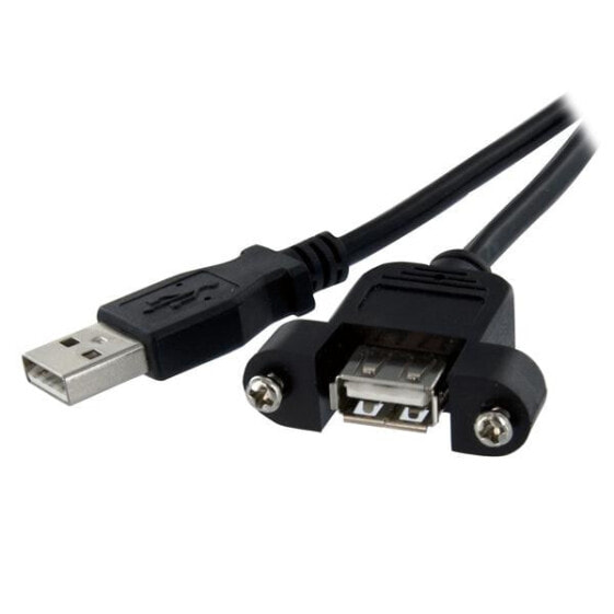 2 ft Panel Mount USB Cable A to A - F/M - 0.6 m - USB A - USB A - USB 2.0 - Male/Female - Black
