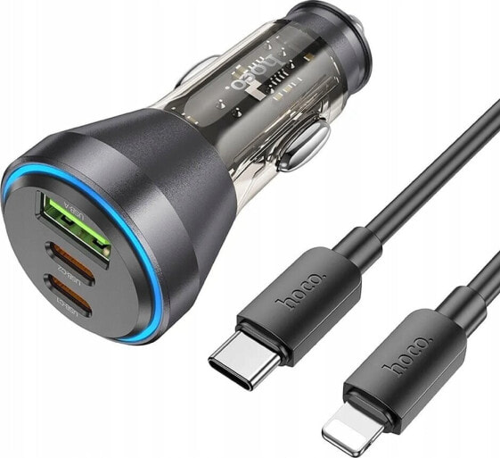 Ładowarka Hoco HOCO ładowarka samochodowa USB A + 2 x Typ C + kabel Typ C do Lightning PD QC3.0 3A 60W NZ12D transparentna czarna