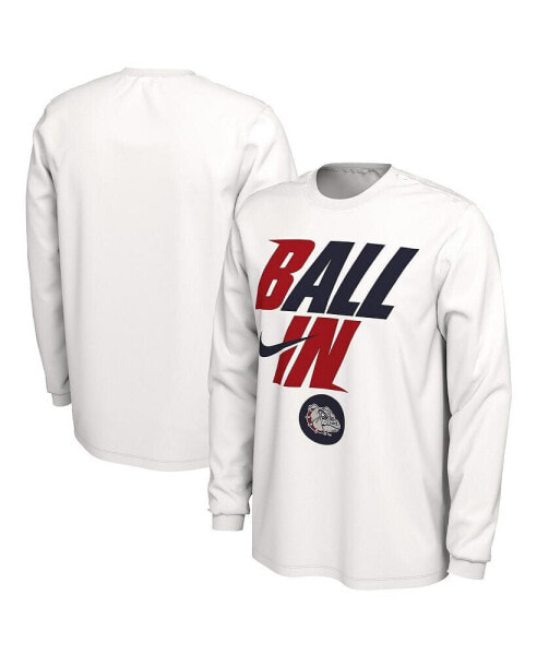 Men's White Gonzaga Bulldogs Ball In Bench Long Sleeve T-shirt