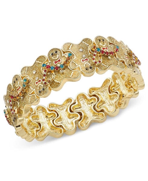 Gold-Tone Multicolor Crystal Glitter Gingerbread Stretch Bracelet, Created for Macy's