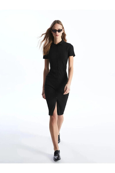 LCW Vision Polo Yaka Düz Kısa Kollu Kadın Bodycon Elbise