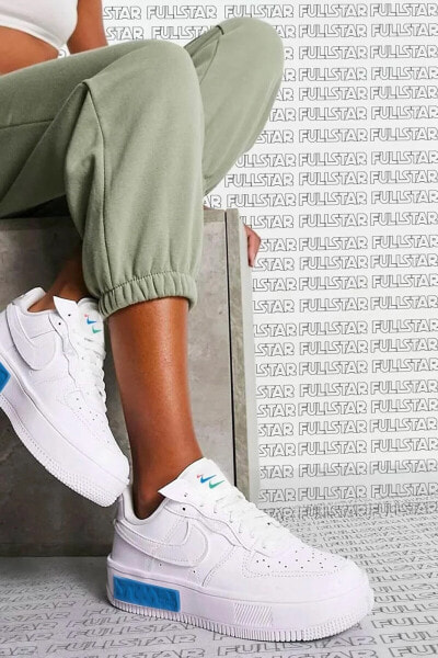 Кроссовки женские Nike Air Force Fontanka AF1 из натуральной кожи Бело-голубые