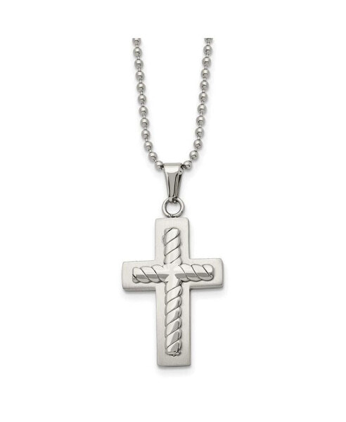 Brushed and Polished Cross Pendant on a Ball Chain Necklace