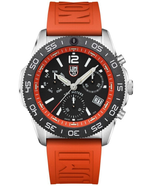 Men's Swiss Chronograph Pacific Diver Orange Rubber Strap Watch 44mm