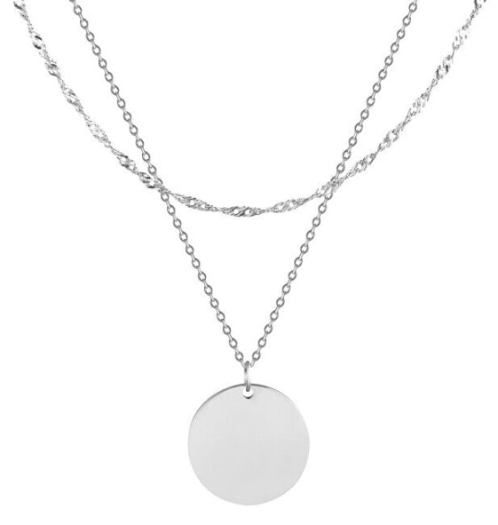 Double steel necklace with a round pendant