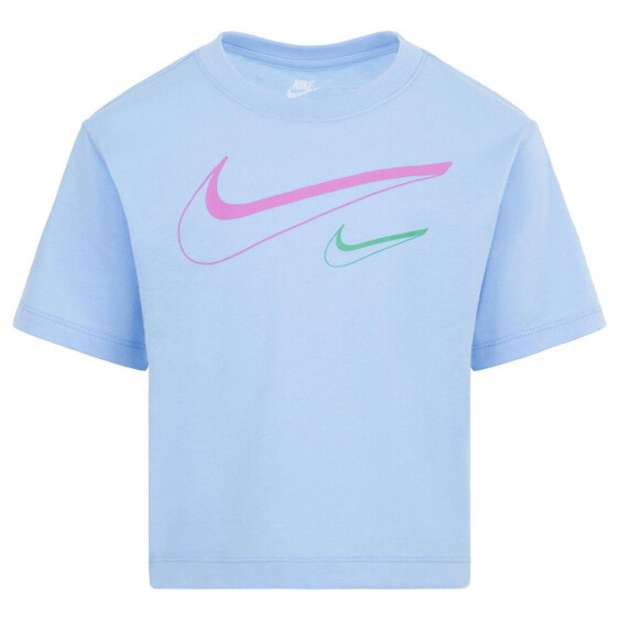 Футболка детская Nike с коротким рукавом и логотипом Swoosh в акварельно-голубом цвете