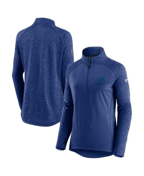 Women's Blue and Heathered Blue Tampa Bay Lightning Logo Authentic Pro Travel and Training Raglan Quarter-Zip Jacket