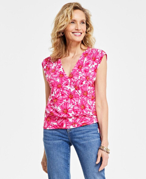 Women's Printed Surplice Top, Created for Macy's