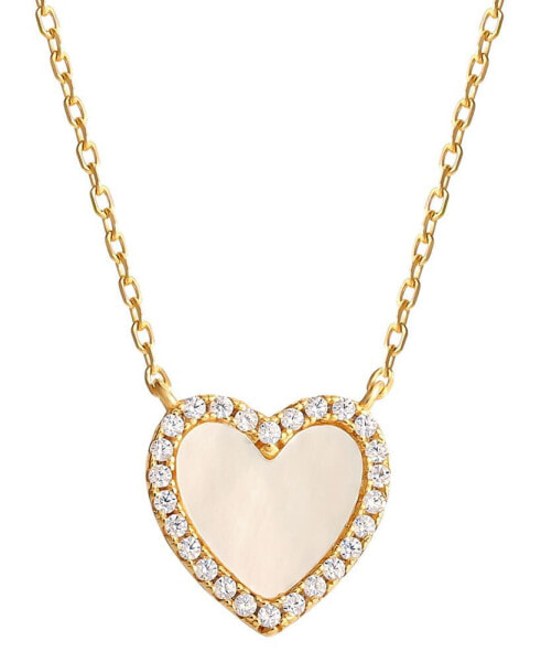 Giani Bernini mother of Pearl & Cubic Zirconia Heart Halo Pendant Necklace in 18k Gold-Plated Sterling Silver, 16" + 2" extender, Created for Macy's