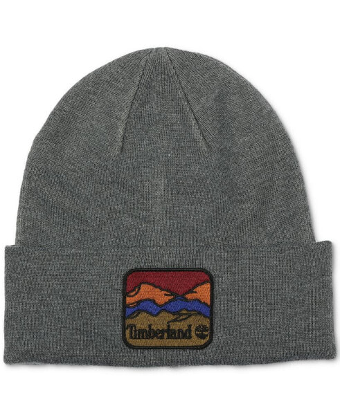Men's Embroidered Mountain Logo Patch Beanie