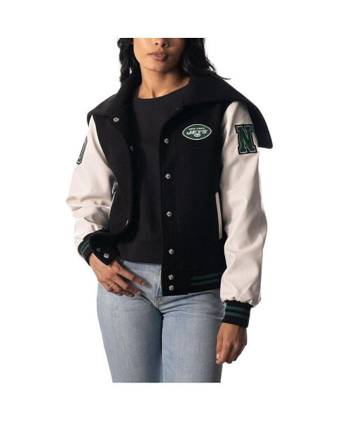 Women's Black New York Jets Sailor Full-Snap Hooded Varsity Jacket