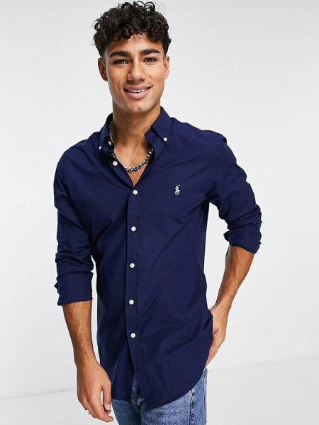 Polo Ralph Lauren player logo slim fit poplin shirt button-down in navy