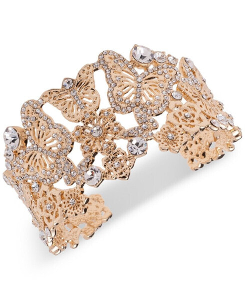 Gold-Tone Crystal Butterfly & Flower Cuff Bracelet