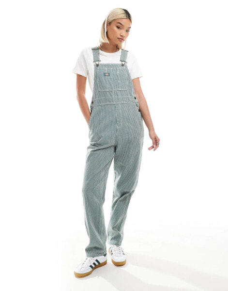 Dickies classic hickory striped dungarees in dark green