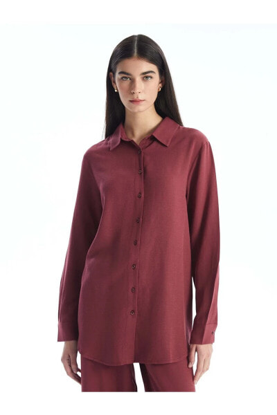 Düz Keten Karışımlı Kadın Gömlek Tunik