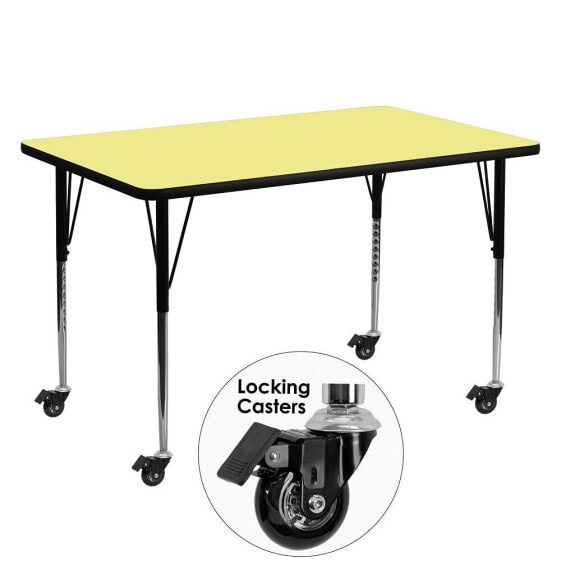 Mobile 30''W X 60''L Rectangular Yellow Thermal Laminate Activity Table - Standard Height Adjustable Legs