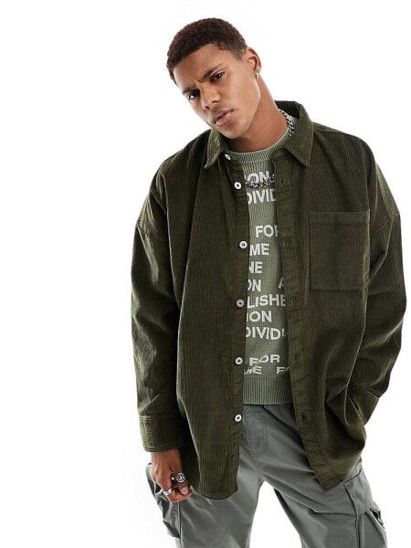 COLLUSION cord overshirt in khaki