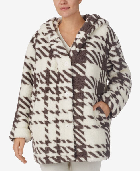 Women's Hooded Fleece Button-Front Bed Jacket