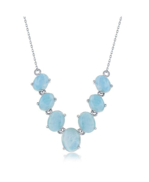 Sterling Silver Graduating Oval Larimar Necklace