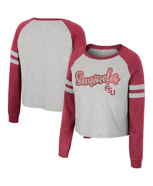 Women's Heather Gray Florida State Seminoles I'm Gliding Here Raglan Long Sleeve Cropped T-shirt