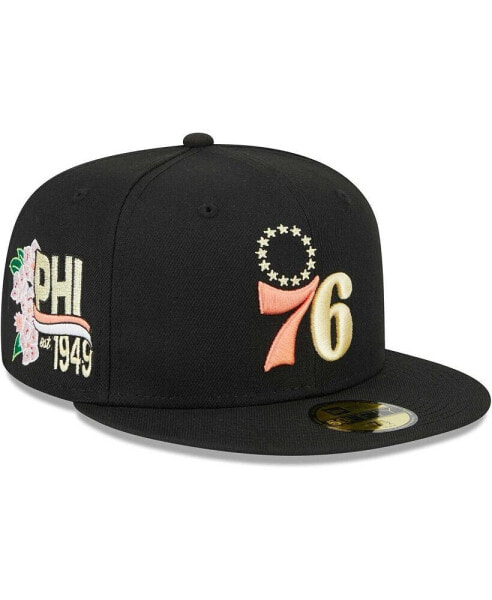 Men's Black Philadelphia 76ers Floral Side 59FIFTY Fitted Hat