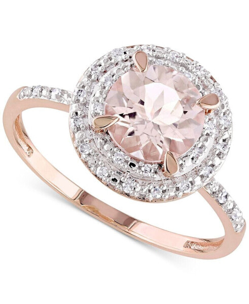 Morganite (1-1/6 ct. t.w.) & Diamond (1/10 ct. t.w.) Double Halo Ring in 10k Rose Gold