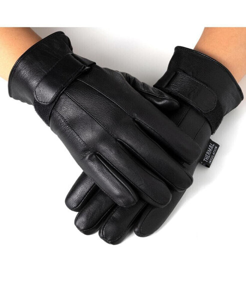 Mens Gloves Dressy Genuine Leather Warm Thermal Lined Wrist Strap