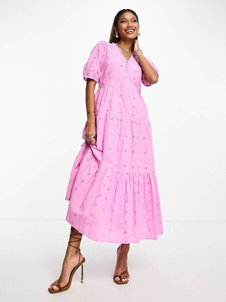 Y.A.S broderie maxi dress in pink 