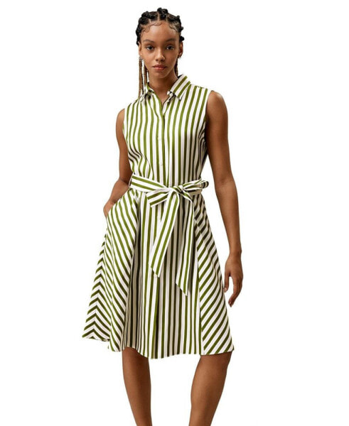 Women's Silk Striped Sleeveless Dress for Women