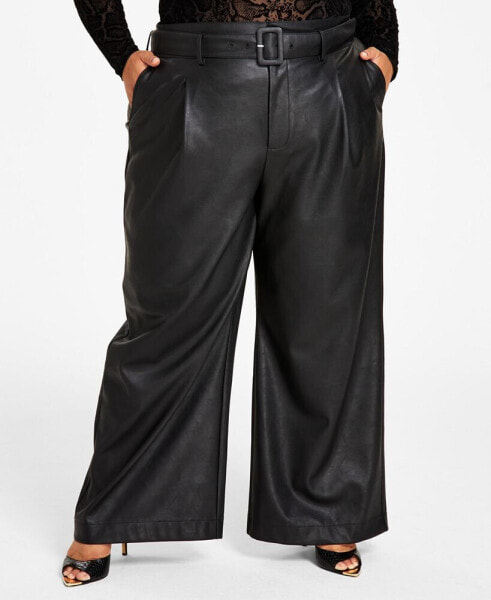 Trendy Plus Size Faux-Leather Wide-Leg Pants