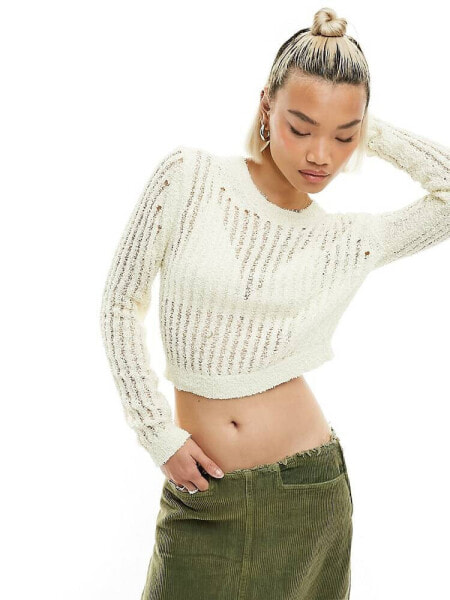 Noisy May crew neck knit top in beige