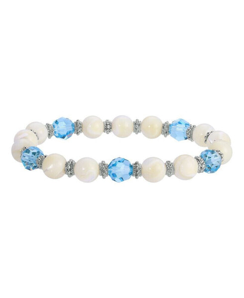 Mother of Imitation Pearl with Aqua Stone Stretch Bracelet