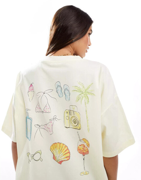 ASOS DESIGN oversized tee with watercolour beach theme in lemon