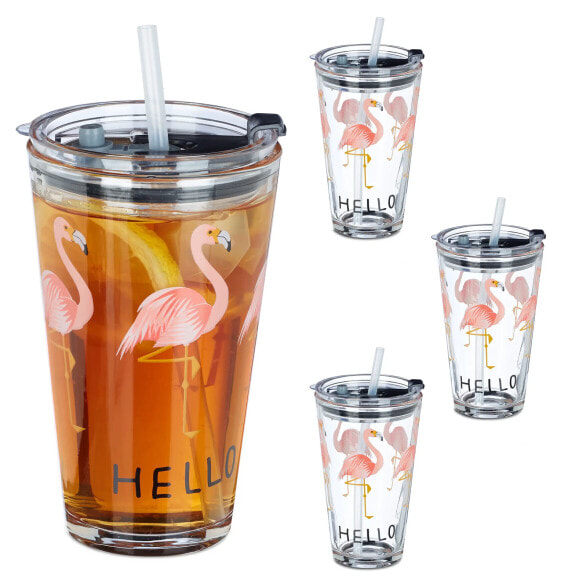 Стаканы для напитков Relaxdays 4er Set Glasbecher Flamingo