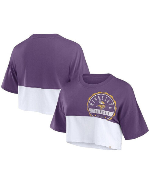 Women's Purple, White Minnesota Vikings Boxy Color Split Cropped T-shirt