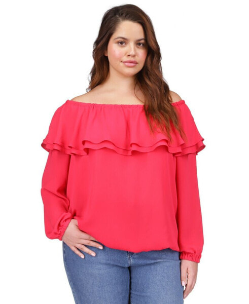 Plus Size Off-The-Shoulder Ruffled Peasant Top