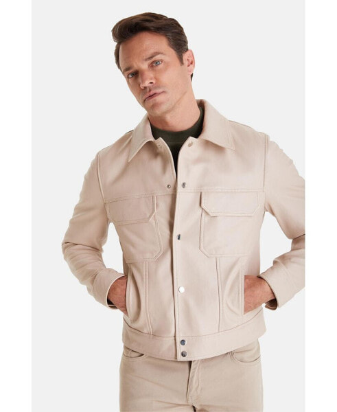 Men's Fashion Leather Jacket, Beige
