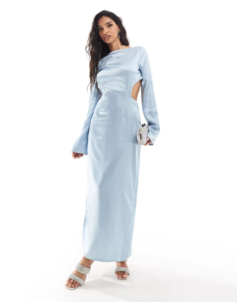 Kaiia satin cut out bow back maxi dress in baby blue