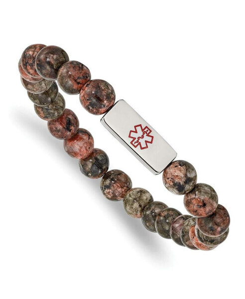 Stainless Steel Enamel Medical ID Poppy Jasper Stretch Bracelet