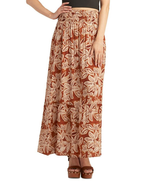 Juniors' Printed Smocked-Waist Tiered Maxi Skirt