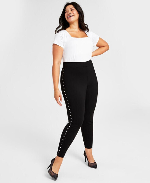 Plus Size Side-Studded Leggings, Created for Macy's