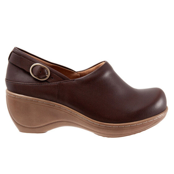 Softwalk Minna S2253-200 Womens Brown Narrow Leather Clog Flats Shoes