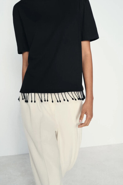 T-SHIRT WITH RHINESTONE FRINGING