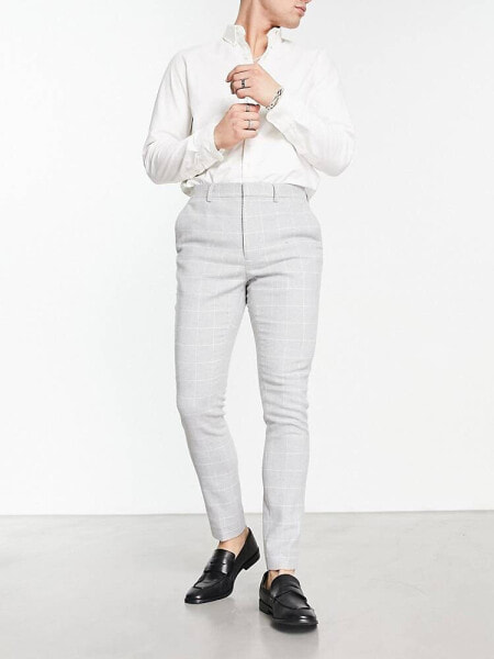 ASOS DESIGN super skinny wool mix smart trousers in grey window check