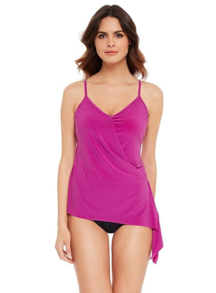 MagicSuit Women's Solid Alex V-Neck Tankini Top Swimwear Hibiscus, 10