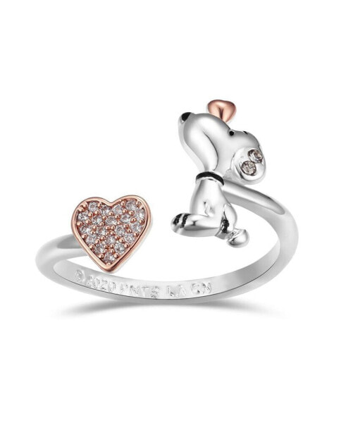 Snoopy and Pave Crystal Heart Bypass Ring