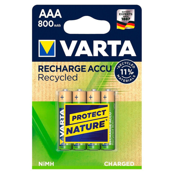 VARTA 1x4 Rechargeable Recycled 800mAh AAA Micro NiMH Batteries
